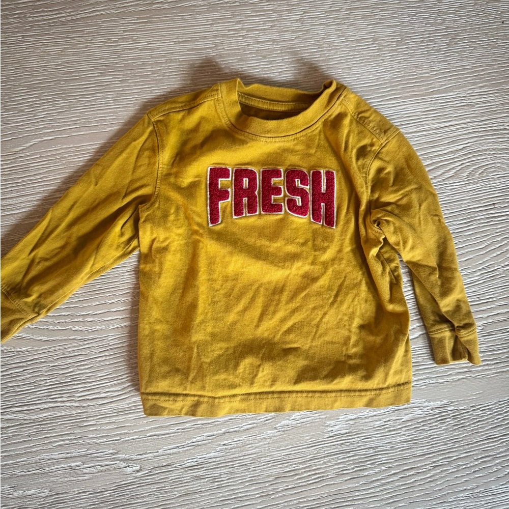 Old Navy oversized long sleeved “Fesh” logo tee, 18-24 months